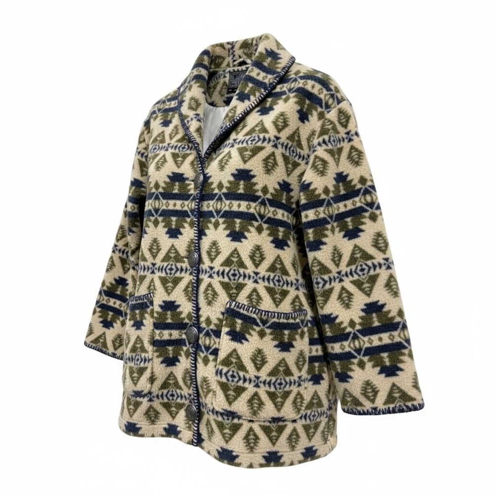 Vintage Tsunami Fleece Jacket Women Medium Cream Geometric Southwestern Aztec